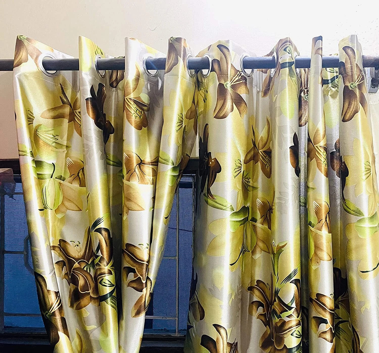 Polyester Mélange Floral Œillet Rideau Porte 2.1m Marron Paquet De 2
