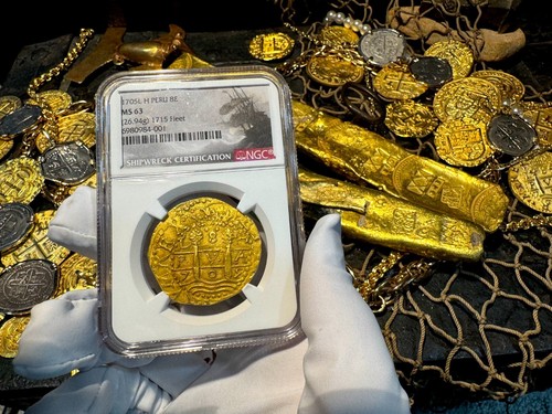 2ND FINEST KNOWN PERU 1705 8 ESCUDOS "1715 FLEET SHIPWRECK' NGC 63 PIRATE COINS - Picture 6 of 24