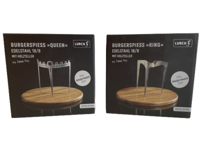 2 X Stainless Steel 18/8 Burger Skewers With Wooden Plate Lurch King & Exclusive
