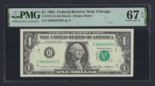 United States-Federal Reserve 1 Dollar 1985 Fr#1913-G (GI Block) UNC Grade 67