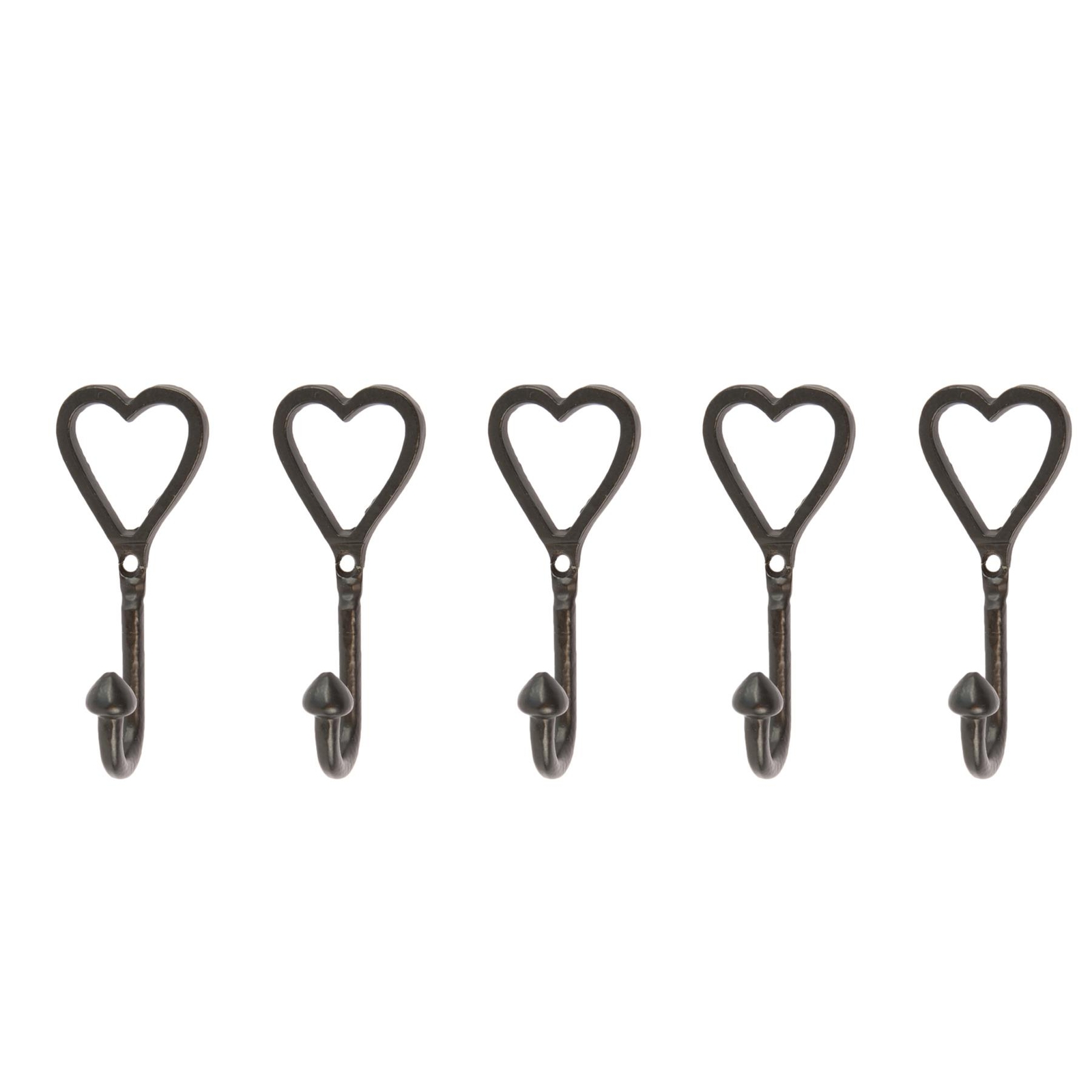 5x Single Heart Hook Cast Iron Antique Vintage Style Hooks W40mm x H100mm Black