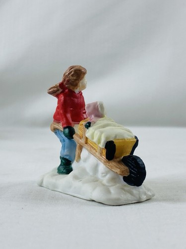 Miniature Christmas Village Scene 2" Child Pushing Infant in a Wheelbarrow - Picture 7 of 10