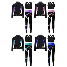 Kids Girls Figure Skating Outfit Fleece-Lined 3Pcs/Set Gymnastics Sports Dance
