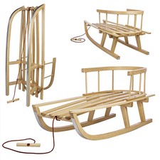 Holzschlitten für Kinder mit Rückenlehne und Zugseil - Klassischer Schlitten mit