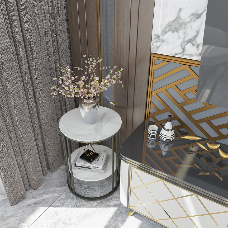 Round Coffee Table Modern Accent Sofa Side End Display Storage Stand Home Decor - Image 4 of 4