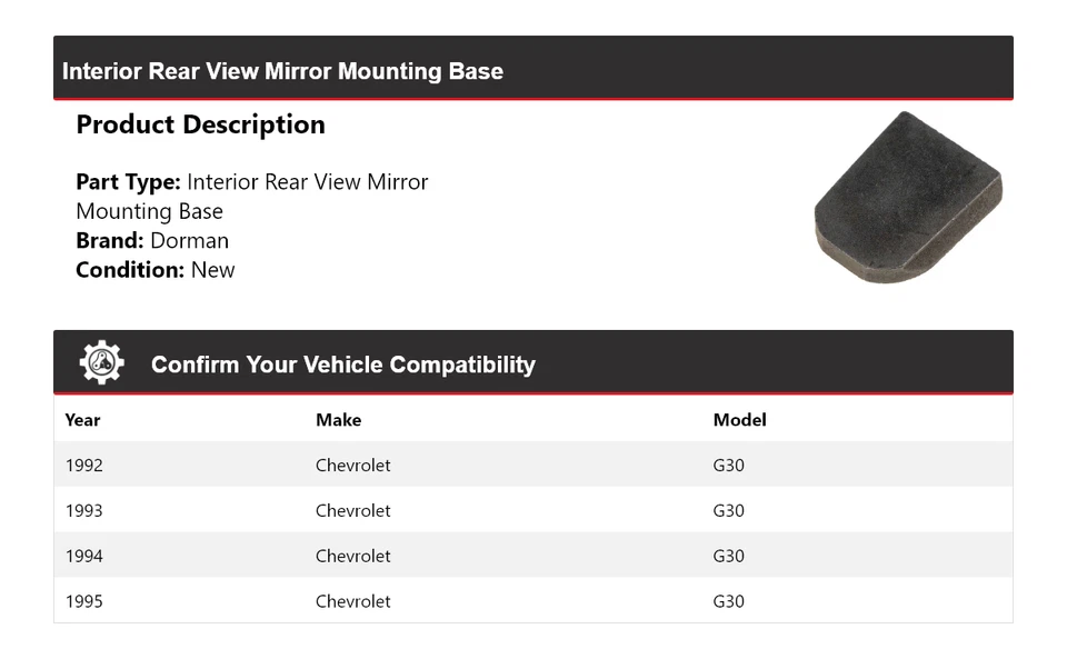 Base de montaje del espejo retrovisor interior 1993 para Chevrolet G30 Dorman 1992-1995 Foto 2 de 4