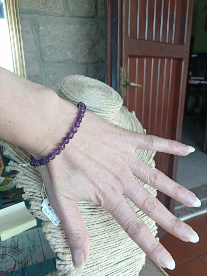 Braccialetto Argento 925 e AMETISTA naturale 6mm cm 20 nuovo bracciale - Immagine 4 di 4