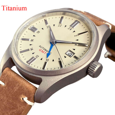 Tandorio New 39mm Titanium Polit Japan NH34 GMT Sapphire 20ATM Men's Watches