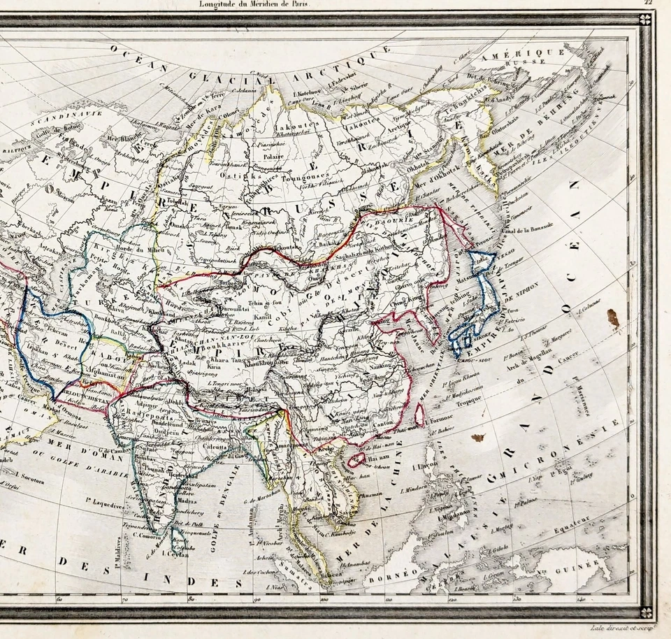 1845   ASIA Map  Original ALEXANDRE VUILLEMIN (10x7.5) Hindoostan Persia - Image 3 of 3