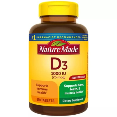 Nature Made Vitamin D3 1000 IU Tablets, 350 Count, Vitamin D, Dietary Supplement