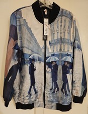 Lindi Women’s Rainy Day Print Full-zip Bomber/varsity Jacket Size Medium Nwt