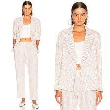 RAQUEL ALLEGRA Double Breasted Jacket in Natural Stripe Small Cream Red Blue
