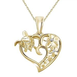 Authentic 0.10Ct Round Lab Created Diamond Sea Turtle Pendant 14K Yellow Gold Plated 18"