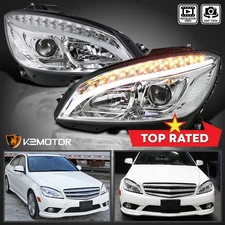 Fits 2008-2011 Benz W204 C300 C350 C-Class LED Signal Strip Projector Headlights
