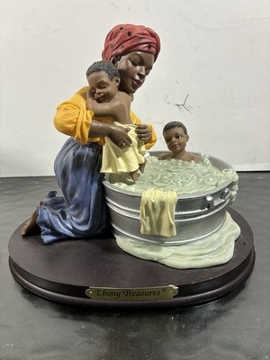 Ebony Treasures Figurine United Treasures UTI Mother Bathing Boys In Metal Tub