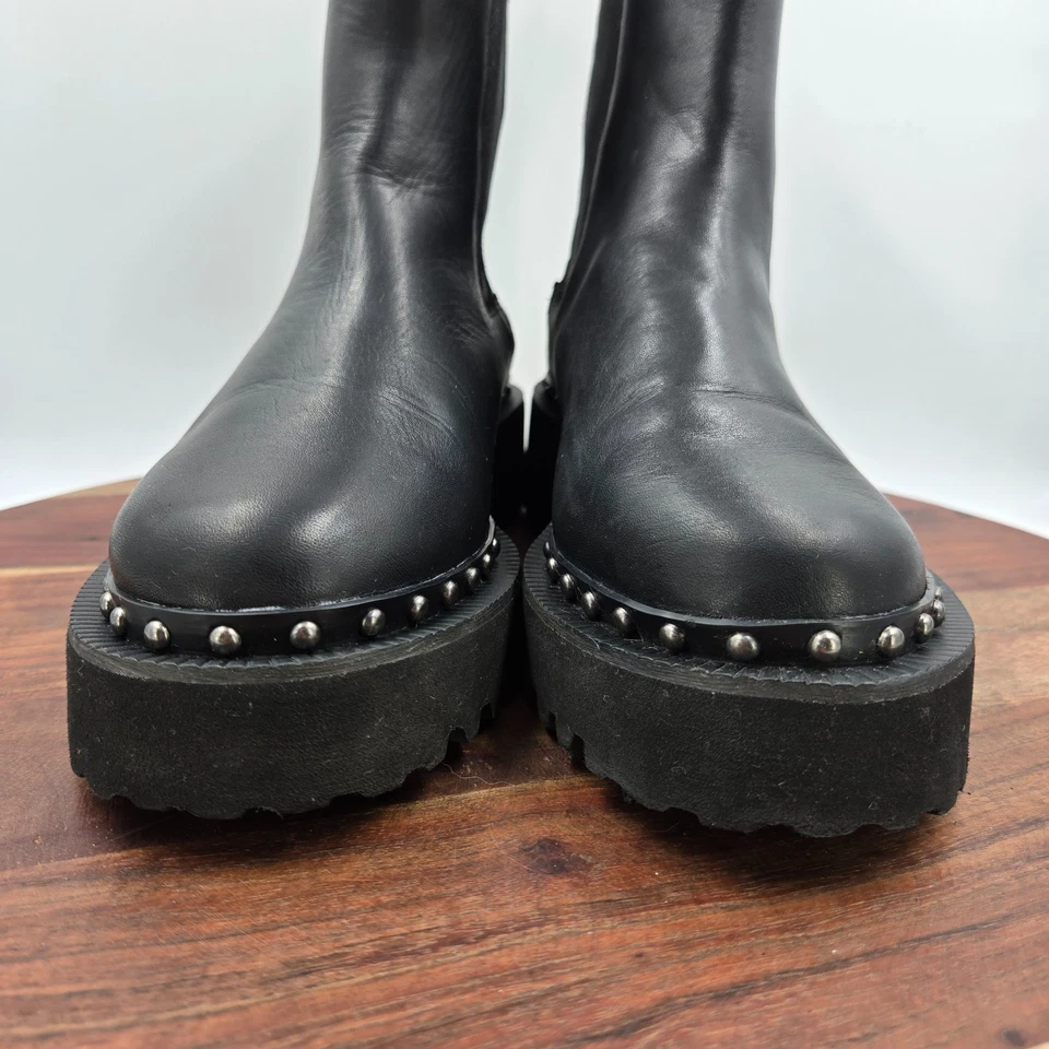 Botas Vince Camuto Meendey Para Mujer 9M Cuero Negro Plataforma Tachonado Chelsea Lug Foto 2 de 4
