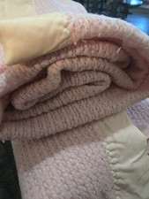 Vintage Pink Waffle Weave Thermal Blanket Queen Satin Trim Trimmed Acrylic Retro