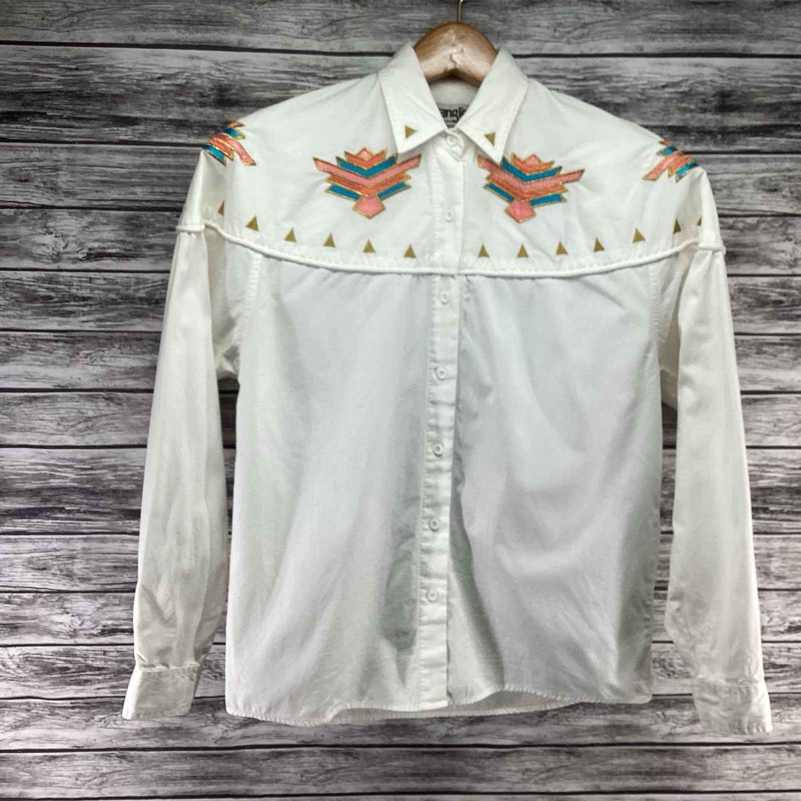 Vintage Wrangler Authentic Western Apparel Shirt Women Large White Cowgirl Rodeo