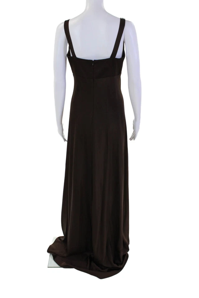 Calvin Klein Womens Pleated Square Neck Sleeveless Maxi Dress Brown Size 4 - Image 3 of 4