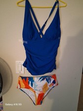 BS4- NEW 2 Piece Womens Tankini Blue Swimwear Bathing Suit Size M