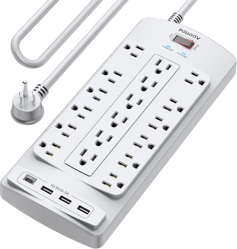 18 Outlets Surge Protector Power Strip - 6 Feet Flat Plug Heavy Duty Extension C - Picture 13 of 15