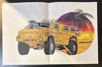 Hummer M Klinedinst Custom Hot Rod 09  Print Dessert Palm Sunset ManCave 17x11