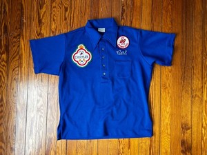 Chainstitch curling shirt with vintage patches / olympics sport bowling jersey