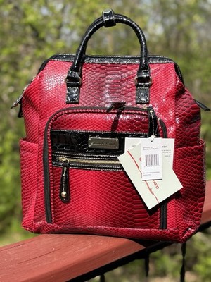 NWT Samantha Brown Ombre Croco Embossed Backpack Burgundy & Black