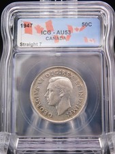 1947 Maple Leaf Straight 7 Canada Half Dollar ICG AU53  (BT1214)
