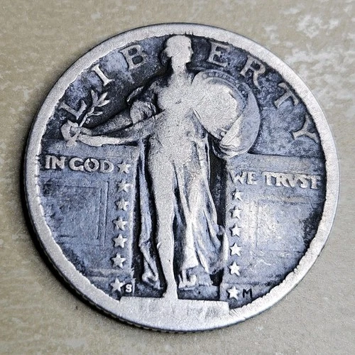 1917 S Type 2 Standing Liberty Quarter Very Good VG Almost Fine Details Key Date