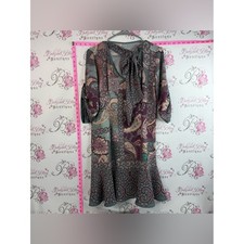 Dress ruffle hem purple blue Paisley Tie-Neck Tunic Dress in Teal & Plum