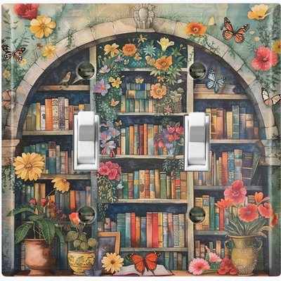 #ad Metal Light Switch Outlet Cover Decorative Wall Plate Floral Bookshelf RAC106 $16.19