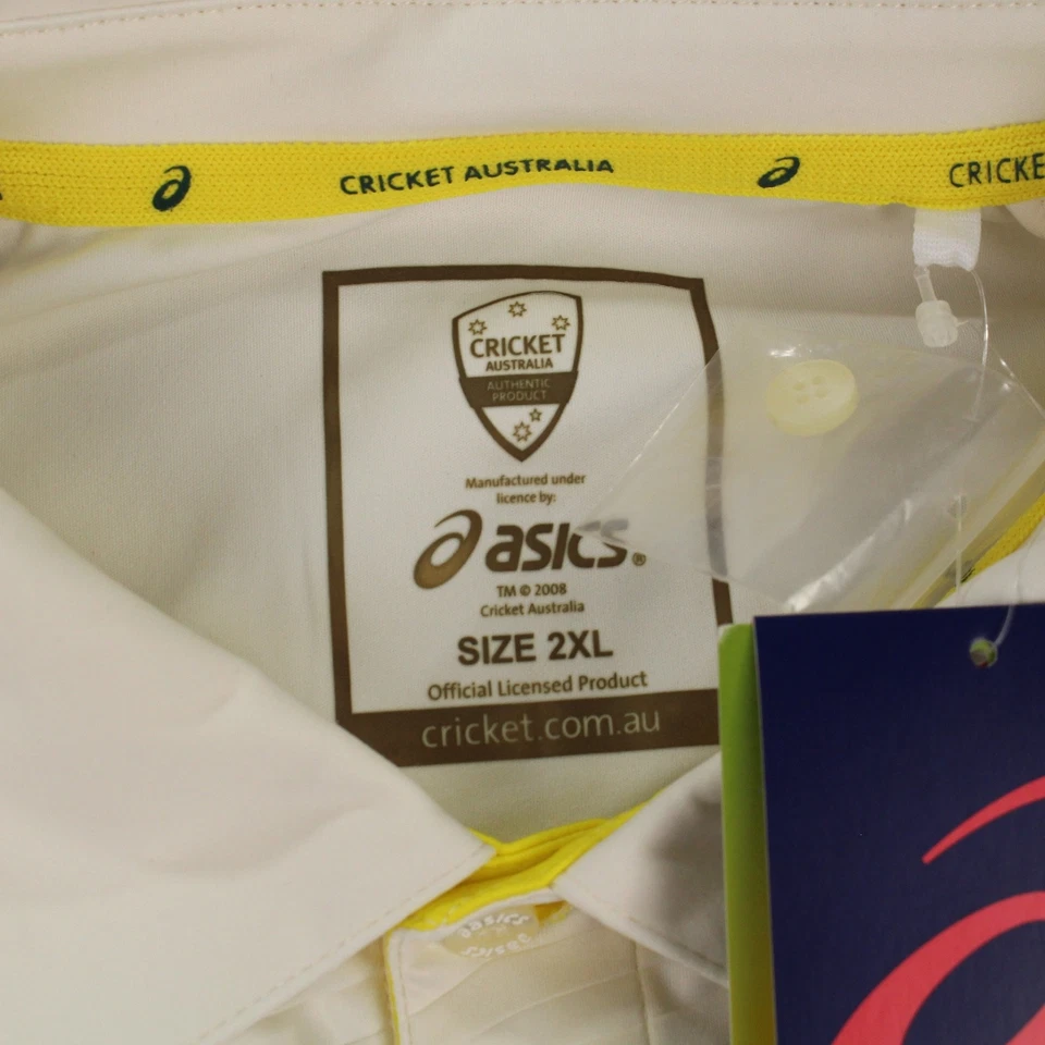 Camisa de prueba réplica Asics Cricket Australia para hombre 2XL crema poliéster manga corta Foto 3 de 4