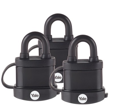 3x Vorhängeschloss Wetterfest mit Schlüssel, YALE, 51mm, Schloss, 3 Schlüssel