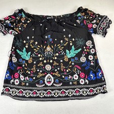 Blusa negra floral negra con hombros descubiertos bordada boho Shein 0XL para mujer