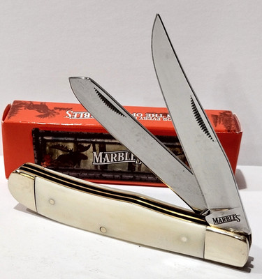 Marbles White Smooth Bone Handle Scales Trapper Folding Pocket Work Knife MR578