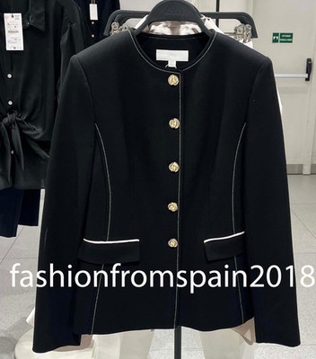 ZARA NEW WOMAN TRIM TOPSTITCHING BLAZER JACKET BLACK XS-XL 8667