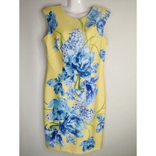 Karin Stevens Floral Midi Sheath Dress Yellow Blue Size 10 NWT Bohemian Prairie