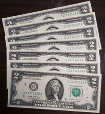 6 OF A KIND. FANCY SERIAL NUMBER. 111111 2017 A $2 RARE  💎 🌟 