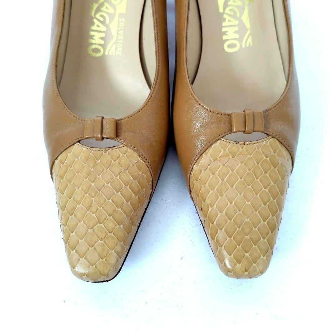Ferragamo Ribbon Python Combination Pumps Size: 5… - image 3