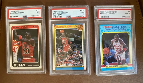 3 card lot of Michael Jordan 1988 Fleer #'s 7, 17, 120 ALL 3 Cards PSA 7! Year 3