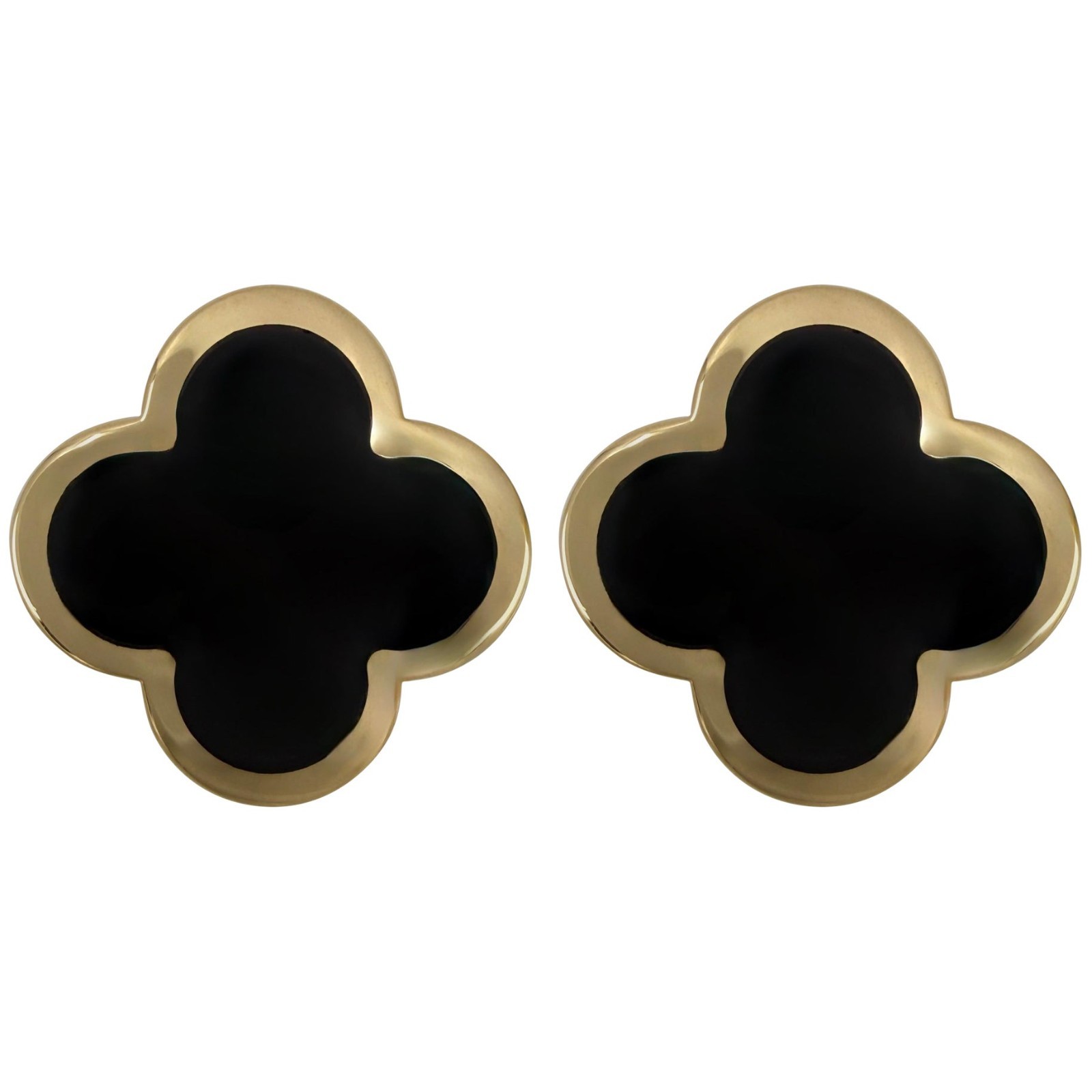 Van Cleef & Arpels Pure Alhambra Onyx Flower 18ct Yellow Gold Stud Earrings
