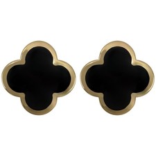 Van Cleef & Arpels Pure Alhambra Onyx Flower 18ct Yellow Gold Stud Earrings
