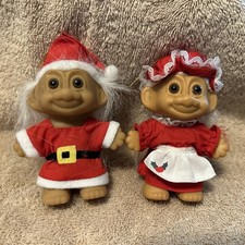 Russ Berrie Troll Set Mr. and Mrs. Santa Claus White Hair 4" Tall Vintage