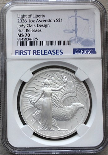 2026 1oz Ag JODY CLARK'S LIGHT OF LIBERTY FIRST RELEASES NGC MS70 5000 MINTED