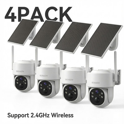 WiFi6 Wireless Security Camera Syetem Solar Battery Powered 3MP IP65 PTZ 4PACK