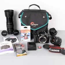 Canon EOS 650D DSLR camera, 2 lenses, bag & accessories