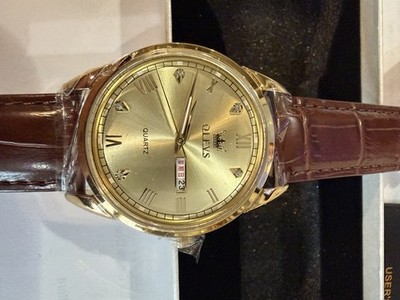 Olevs Men's Watch Quartz 40mm Brown Leather Band #6896G