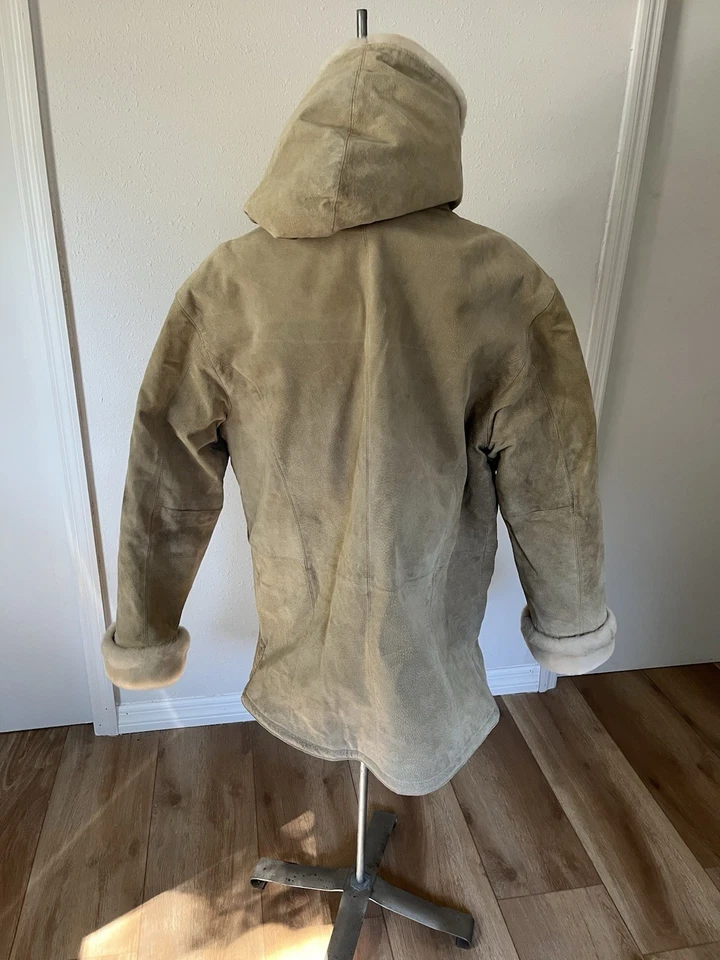Vintage St Johns Bay Suede Zip Up Jacket XL Beige Faux Fur Shearling Pockets - Image 4 of 4
