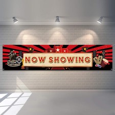 Now Showing Banner Movie Night Party Red Carpet Backdrop Red,White